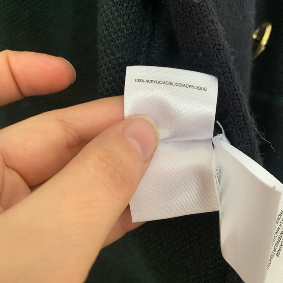 Anne Klein Green Navy Plaid Open Front Cardigan jacket gold buttons Size Small - Picture 4 of 8